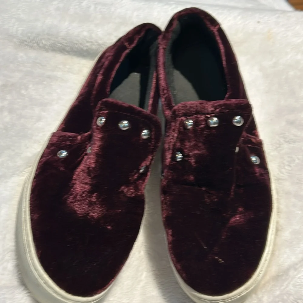NOELLE Rebecca Minkoff Maroon Velvet‎ Studded Slip On Platform Sneaker